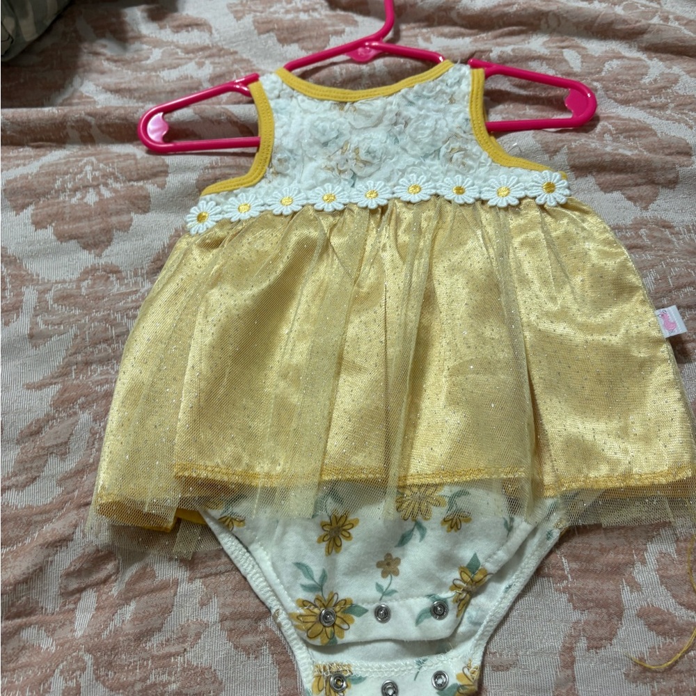 Prince Yellow and White Floral Kids Dress